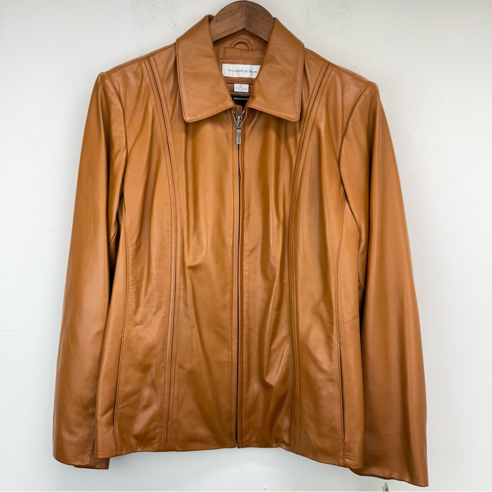 Preston & York size Large Women’s Brown Lambskin Leather Full Zip Jacket